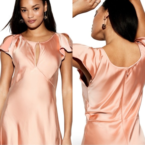 NWTS💓THE OCCASION XL💓ELITE LINE PINK BLUSH SATIN FLUTTER SLEEVE FITTED MIDI MAXI - Picture 4 of 16